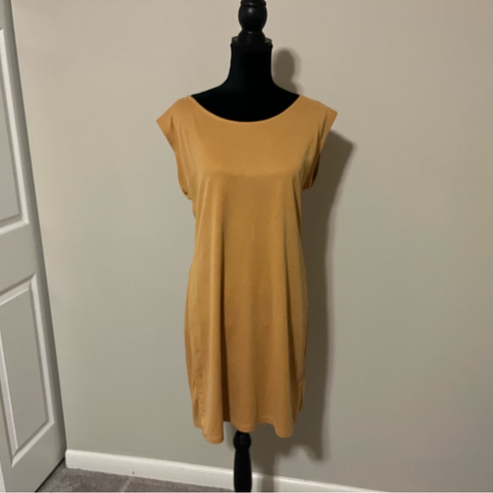Sigrid Olsen Women Mustard Yellow Cap Sleeves Dress Size Medium